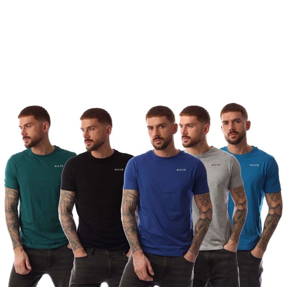 Nicce Mens Mexbo Plain Crew Neck Slim T-Shirt (Pack of 5) / Multicolored
